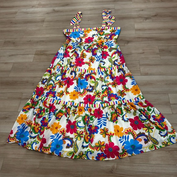 Flying Tomato Colorful Floral Tiered Midi Dress 3X Fully Lined Tie Straps - Picture 2 of 8